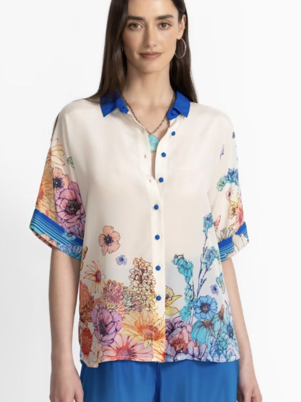 Johnny Was $230 Fernanda Silk Button Down Shirt